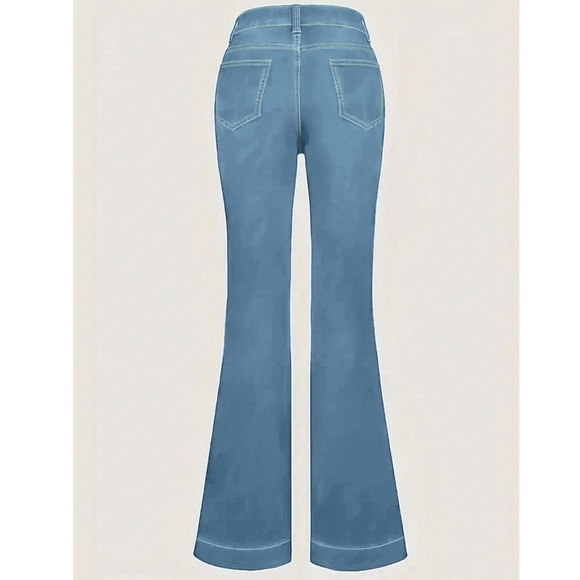 Light Wash High waisted Button Fly Flared Leg Denim Jeans Pants - Picture 5 of 12